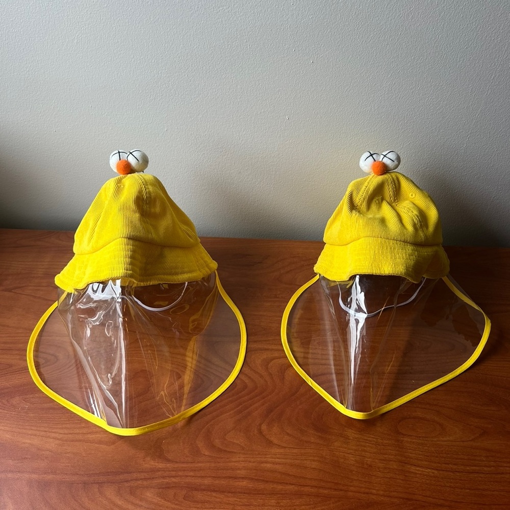 Lot of 2 Yellow Bucket Face Shield Mask KAWS hats
